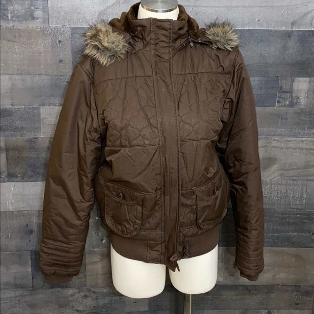 Brown Sims Coat with Faux Fur Hood